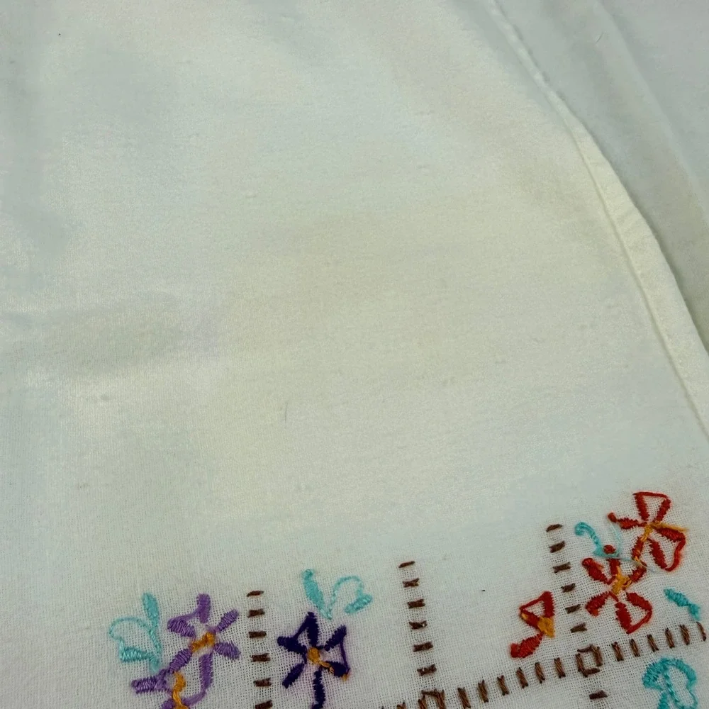 Vtg Hand Embroidered LARGE Butterfly Tea Towels Set of 3‎ White Cotton Floral